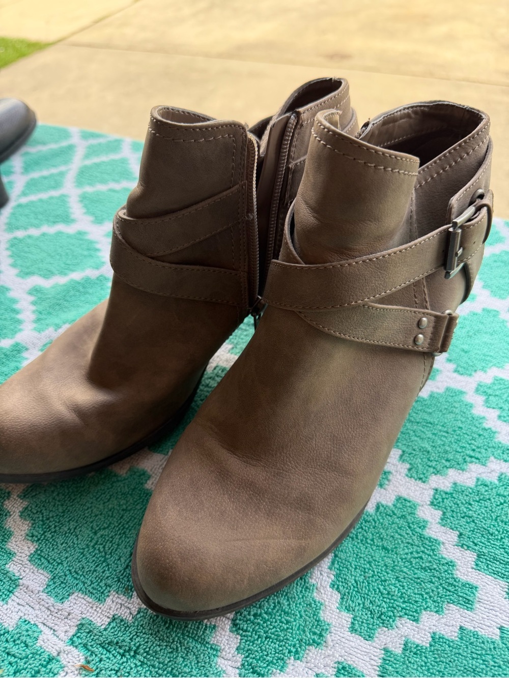 Indigo Taupe/Brown Ankle Booties with Buckle Strap